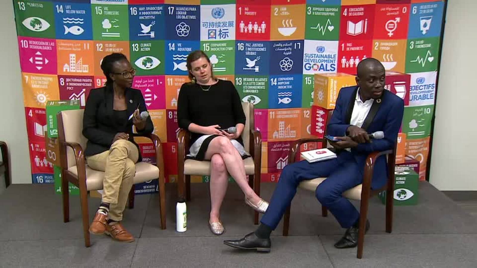 Emmanuel hosting the Rethinking the Urban Environment panel at the SDG Media Zone, 2018